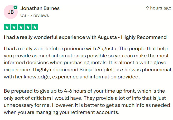 Augusta Precious Metals reviews and complaints by a customer