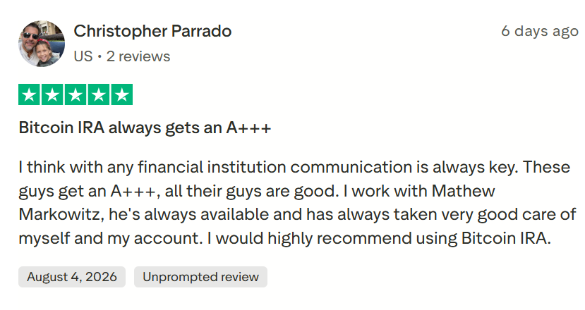 Bitcoin IRA reviews by cusotmers
