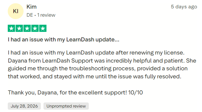 LearnDash Reviews by customers on Trustpilot